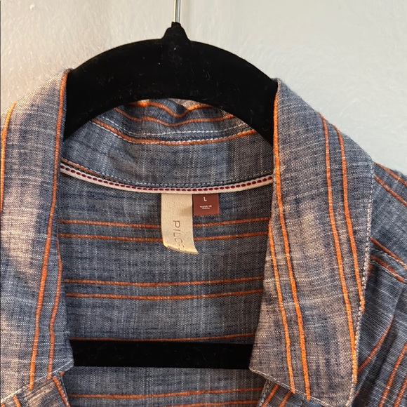 Denim lightweight Blouse with orange ๐ stripes - Picture 2 of 5